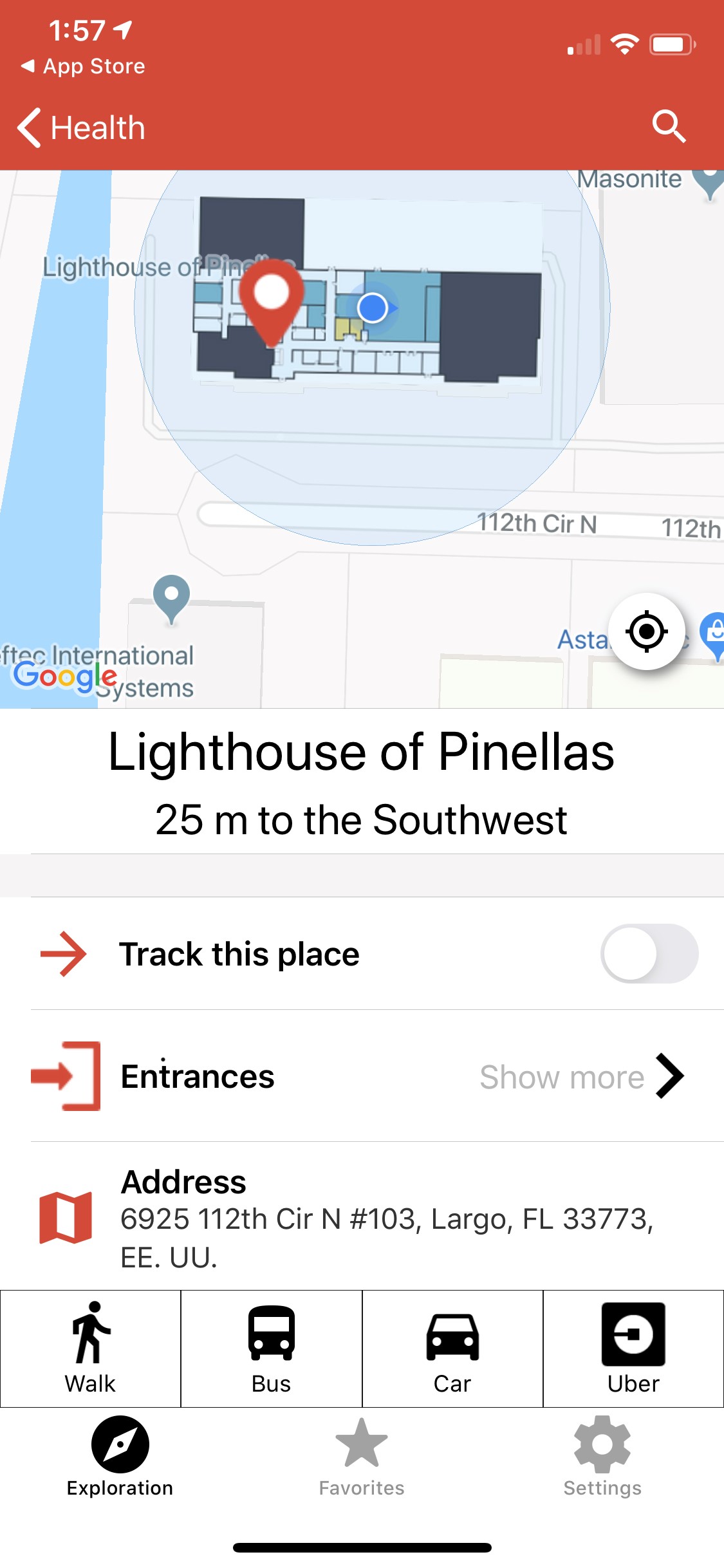 Lazarillo app showing Lighthouse of Pinellas location